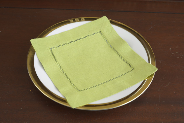 Solid Color Hemstitch Cocktail Napkin 6". Macaw Green - Click Image to Close